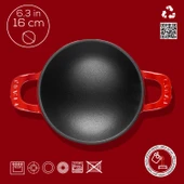 Lava Döküm Mini Wok Yekpare Kulplu Çap(Ø)16cm.  Kırmızı - 3