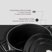 Lava Döküm Yuvarlak Tencere. Folk Çap(Ø)20cm.  Siyah thumbnail 6