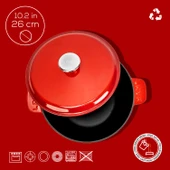 Lava Döküm Yuvarlak Tencere Döküm Demir Yekpare Kulplu. Çap(Ø)26cm. - Kırmızı thumbnail 5