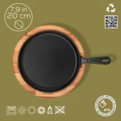 Lava Döküm Yuvarlak Pizza Krep Pankek Tavası Döküm Demir Yekpare Saplı Kayın Servis Ahşabı Çap(Ø)20cm. thumbnail 4