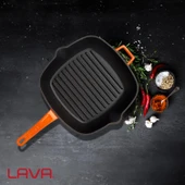 Lava Döküm Kare Izgara Tava Döküm Demir Yekpare Saplı Ölçü 26x26cm.  Turuncu thumbnail 7