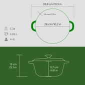 Lava Döküm Yuvarlak Tencere Döküm Demir Kapak New Heritage Serisi Çap(Ø)26cm.  Yeşil thumbnail 5