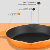 Lava Döküm Yuvarlak Kızartma Tavası Döküm Demir Yekpare Saplı Spring Serisi Çap(Ø)28cm.  Turuncu thumbnail 6
