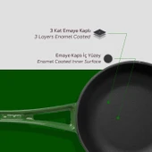 Lava Döküm Yuvarlak Kızartma Tavası Döküm Demir Yekpare Saplı Çap(Ø)24cm.  Yeşil thumbnail 6