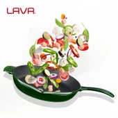 Lava Döküm Yuvarlak Kızartma Tavası Döküm Demir Yekpare Saplı Premium Serisi. Çap(Ø)28cm.  Yeşil - 7