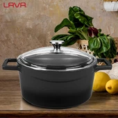 Lava Döküm Yuvarlak Tencere Cam kapaklı. Glaze Çap(Ø)20cm.  Siyah - 7