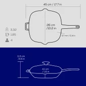 Lava Döküm Kare Izgara Tava Cam Kapaklı Döküm Demir Yekpare Saplı Ölçü 26x26cm.  Mavi thumbnail 5