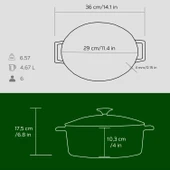 Lava Döküm Oval Tencere. Folk Serisi Ölçü 23x29cm.  Yeşil thumbnail 5
