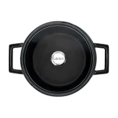 Lava Döküm Yuvarlak Tencere Cam kapaklı. Glaze Çap(Ø)20cm.  Siyah thumbnail 3