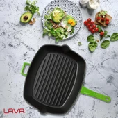 Lava Döküm Dikdörtgen Izgara Tava Döküm Demir Yekpare Saplı Ölçü 26x32cm.  Yeşil thumbnail 7