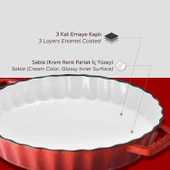 Lava Döküm Yuvarlak Rosto ve Fırın Tepsisi Edition Serisi Döküm Demir Yekpare Çift Kulplu Çap(Ø)30cm.  Kırmızı - 6