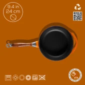 Lava Döküm Yuvarlak Kızartma Tavası Döküm Demir Sök - Tak Ahşap Sap Çap(Ø)24cm  Turuncu thumbnail 4