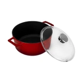 Lava Döküm Yuvarlak Tencere Cam kapaklı. Glaze Çap(Ø)24cm.  Kırmızı thumbnail 2