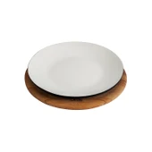 Lava Döküm Yuvarlak Servis Tabağı ve Kayın Servis Ahşabı. İç Sable Çap(Ø)21cm. - 1