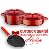 Lava Döküm Trendy Serisi Yuvarlak Derin ve Sığ 5 Parça Tencere Tava Çeyiz Seti  Kırmızı thumbnail 1