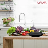 Lava Döküm Yuvarlak Kızartma Tavası Döküm Demir Yekpare Saplı  Çap(Ø)20cm.  Siyah - 7