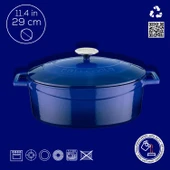 Lava Döküm Oval Tencere. Folk Serisi Ölçü 23x29cm.  Mavi thumbnail 4