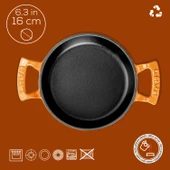 Lava Döküm Yuvarlak Sahan Döküm Demir Yekpare Çift Kulplu Çap(Ø)16cm.  Turuncu thumbnail 4