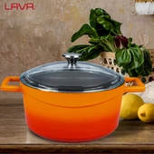 Lava Döküm Yuvarlak Tencere Cam kapaklı. Glaze Çap(Ø)20cm.  Turuncu thumbnail 7