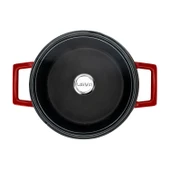 Lava Döküm Yuvarlak Tencere Cam kapaklı. Glaze Çap(Ø)20cm.  Kırmızı thumbnail 3