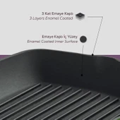 Lava Döküm Kare Izgara Tava Döküm Demir Yekpare Saplı Ölçü 26x26cm.  Mor thumbnail 6