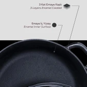 Lava Döküm Yuvarlak Çok Amaçlı Yayvan Tencere New Heritage Serisi Çap(Ø)28cm.  Siyah thumbnail 6