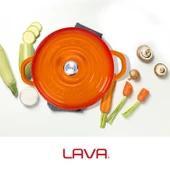 Lava Döküm Yuvarlak Tencere Döküm Demir Kapak New Heritage Serisi Çap(Ø)22cm.  Turuncu thumbnail 7