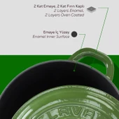 Lava Döküm Yuvarlak Tencere Döküm Demir Kapak New Heritage Serisi Çap(Ø)24cm.  Yeşil thumbnail 6