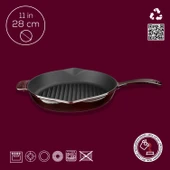 Lava Döküm Yuvarlak Izgara Tavası Döküm Demir Yekpare Saplı Premium Serisi. Çap(Ø)28cm.  Mor thumbnail 4