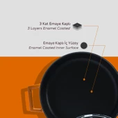 Lava Döküm Çok Amaçlı Yayvan Tencere. Glaze Serisi Çap(Ø)28cm. Turuncu - 6