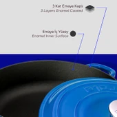 Lava Döküm Yuvarlak Çok Amaçlı Yayvan Tencere New Heritage Serisi Çap(Ø)28cm.  Mavi thumbnail 6