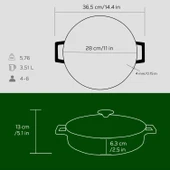 Lava Döküm Çok Amaçlı Yayvan Tencere. Folk Serisi Çap(Ø)28cm.  Yeşil thumbnail 5