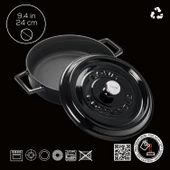 Lava Döküm Çok Amaçlı Yayvan Tencere. Trendy Serisi Çap(Ø)24cm.  Siyah thumbnail 4