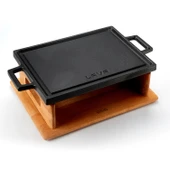 Lava Döküm Dikdörtgen Çift Yön Izgara Hot Plate Döküm Demir Yekpare Çift Kulplu Kayın Servis Ahşabı Ölçü 22x30cm.(Isıtıcı dahil değildir.) - 2