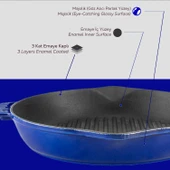 Lava Döküm Yuvarlak Izgara Tavası Döküm Demir Yekpare Saplı Premium Serisi. Çap(Ø)28cm.  Mavi thumbnail 7