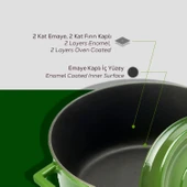 Lava Döküm Çok Amaçlı Yayvan Tencere. Trendy Serisi Çap(Ø)28cm.  Yeşil thumbnail 6