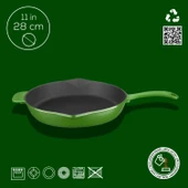 Lava Döküm Yuvarlak Kızartma Tavası Döküm Demir Yekpare Saplı. Çap(Ø)28cm  Yeşil thumbnail 4