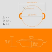 Lava Döküm Yuvarlak Çok Amaçlı Yayvan Tencere New Heritage Serisi Çap(Ø)28cm.  Turuncu thumbnail 5