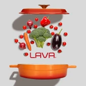 Lava Döküm Çok Amaçlı Yayvan Tencere Döküm Demir Yekpare Kulplu Edition Serisi Çap(Ø)28cm.  Turuncu thumbnail 7