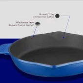 Lava Döküm Yuvarlak Kızartma Tavası Döküm Demir Yekpare Saplı. Çap(Ø)28cm  Mavi - 6