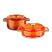 Lava Döküm Yuvarlak Derin ve Sığ 5 Parça Tencere Seti  Turuncu thumbnail 3