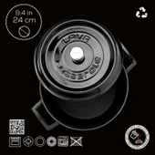 Lava Döküm Yuvarlak Tencere. Trendy Çap(Ø) 24cm.  Siyah - 4