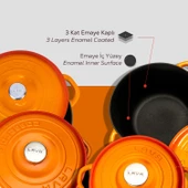 Lava Döküm 4X New Heritage Serisi Döküm Demir Tencere Seti  Turuncu thumbnail 6