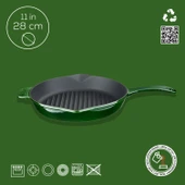 Lava Döküm Yuvarlak Izgara Tavası Döküm Demir Yekpare Saplı Premium Serisi. Çap(Ø)28cm.  Yeşil thumbnail 4