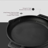 Lava Döküm Yuvarlak Kızartma Tavası Cam Kapaklı Döküm Demir Yekpare Çift Kulplu Çap(Ø)30cm. - 4