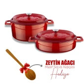 Lava Döküm Yuvarlak Derin ve Sığ 5 Parça Tencere Seti  Kırmızı thumbnail 1