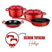 Lava Döküm 4x Trendy Serisi 7 Parça Tencere & Tava Seti  Kırmızı thumbnail 1