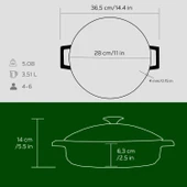 Lava Döküm Çok Amaçlı Yayvan Tencere. Glaze Serisi Çap(Ø)28cm.  Yeşil thumbnail 4