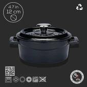 Lava Döküm Yuvarlak Tencere. Trendy Çap(Ø) 12cm.  Siyah thumbnail 3