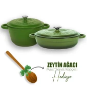 Lava Döküm 2X New Heritage Serisi Döküm Demir Tencere Tava Seti  Yeşil - 1